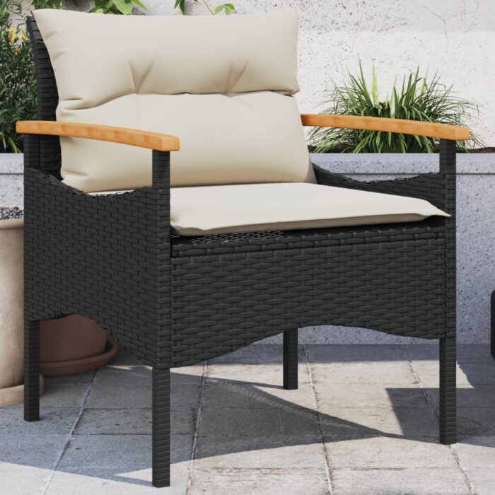 Salon de jardin 3 pcs avec coussins noir résine tressée – Image 2