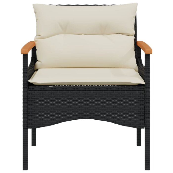 Salon de jardin 3 pcs avec coussins noir résine tressée – Image 3