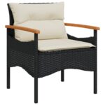 Salon de jardin 3 pcs avec coussins noir résine tressée – Image 4