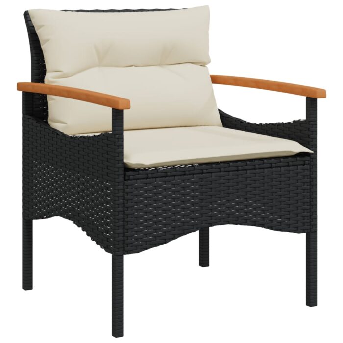 Salon de jardin 3 pcs avec coussins noir résine tressée – Image 4