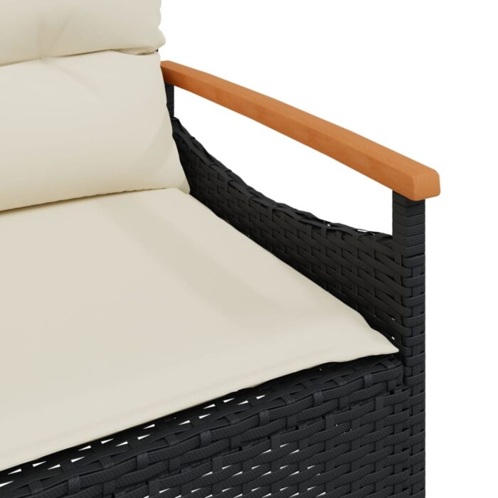 Salon de jardin 3 pcs avec coussins noir résine tressée – Image 9