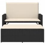 Banc de jardin avec coussins et repose-pied noir résine tressée – Image 3