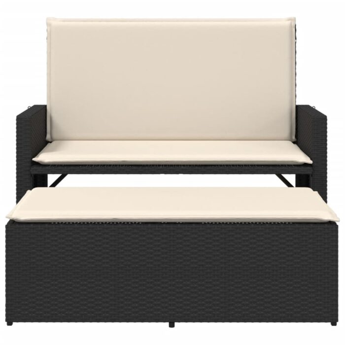 Banc de jardin avec coussins et repose-pied noir résine tressée – Image 3