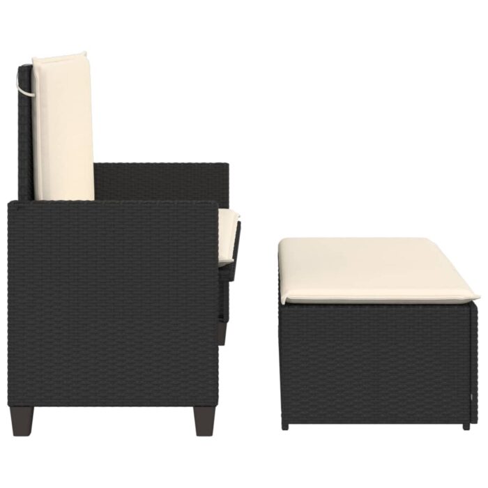 Banc de jardin avec coussins et repose-pied noir résine tressée – Image 4