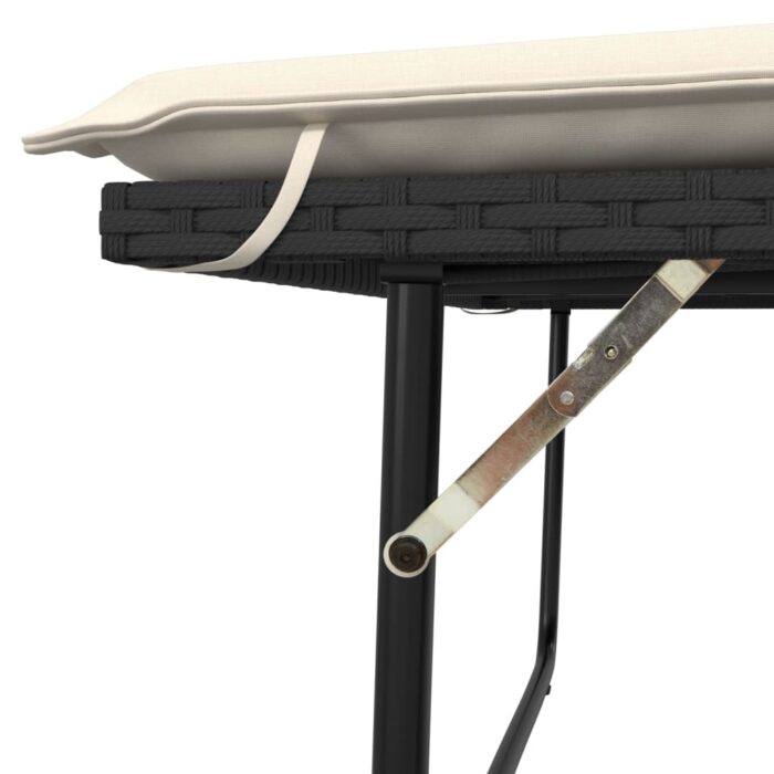 Banc de jardin avec coussins et repose-pied noir résine tressée – Image 7