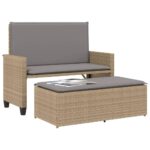 Banc de jardin et coussins et repose-pied beige résine tressée – Image 2