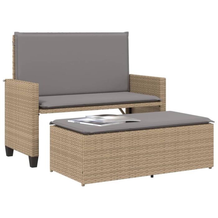 Banc de jardin et coussins et repose-pied beige résine tressée – Image 2