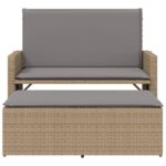Banc de jardin et coussins et repose-pied beige résine tressée – Image 3
