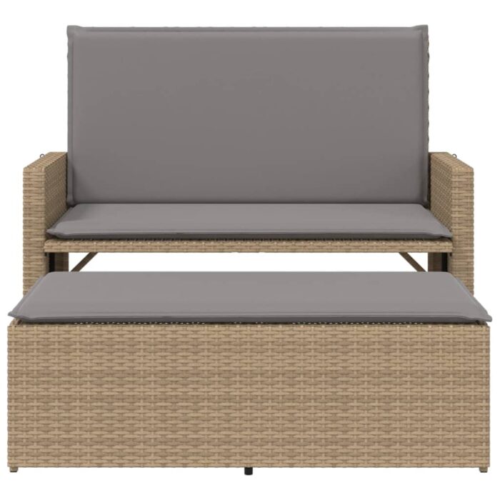 Banc de jardin et coussins et repose-pied beige résine tressée – Image 3