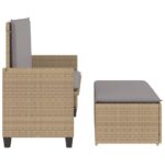Banc de jardin et coussins et repose-pied beige résine tressée – Image 4