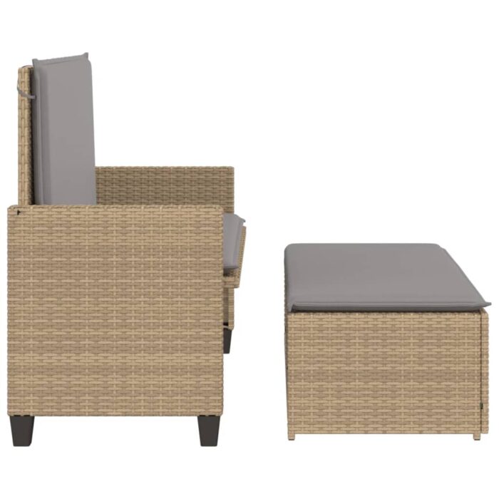 Banc de jardin et coussins et repose-pied beige résine tressée – Image 4