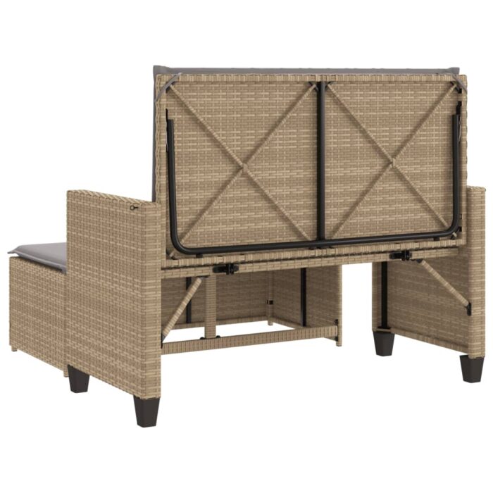 Banc de jardin et coussins et repose-pied beige résine tressée – Image 5