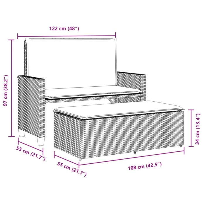 Banc de jardin et coussins et repose-pied beige résine tressée – Image 8