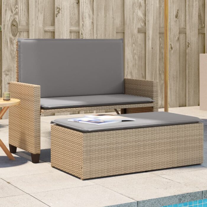 VXL8721012920354_m_en_hd_1.jpg Banc de jardin et coussins et repose-pied beige résine tressée – Image 1