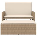 Banc de jardin et coussins et repose-pied beige résine tressée – Image 3