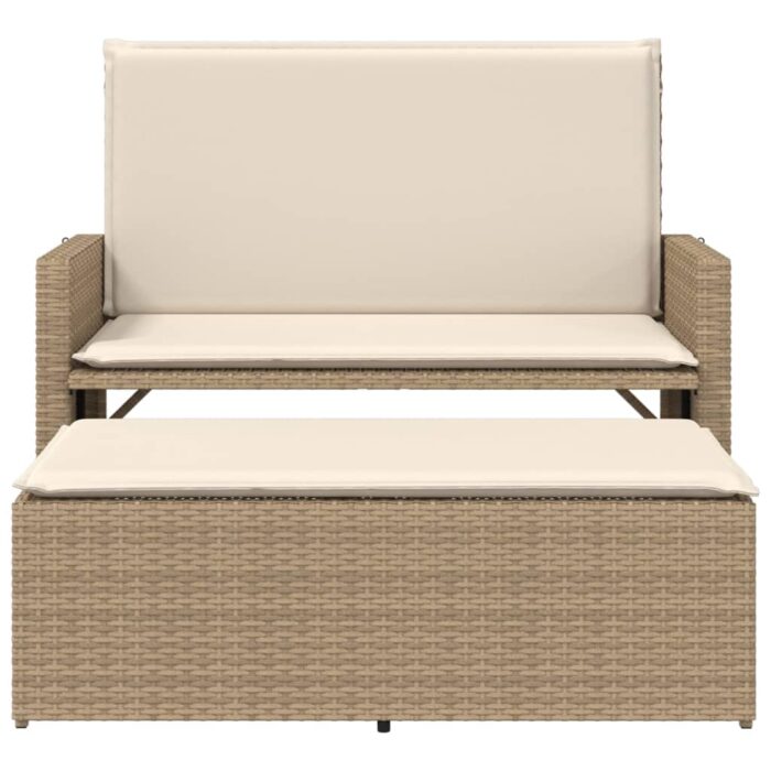 Banc de jardin et coussins et repose-pied beige résine tressée – Image 3