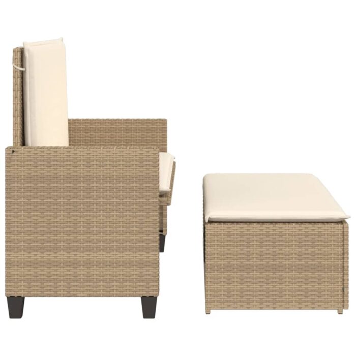 Banc de jardin et coussins et repose-pied beige résine tressée – Image 4