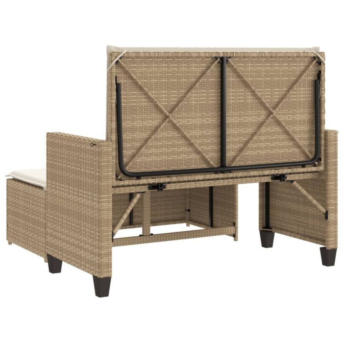 Banc de jardin et coussins et repose-pied beige résine tressée – Image 5