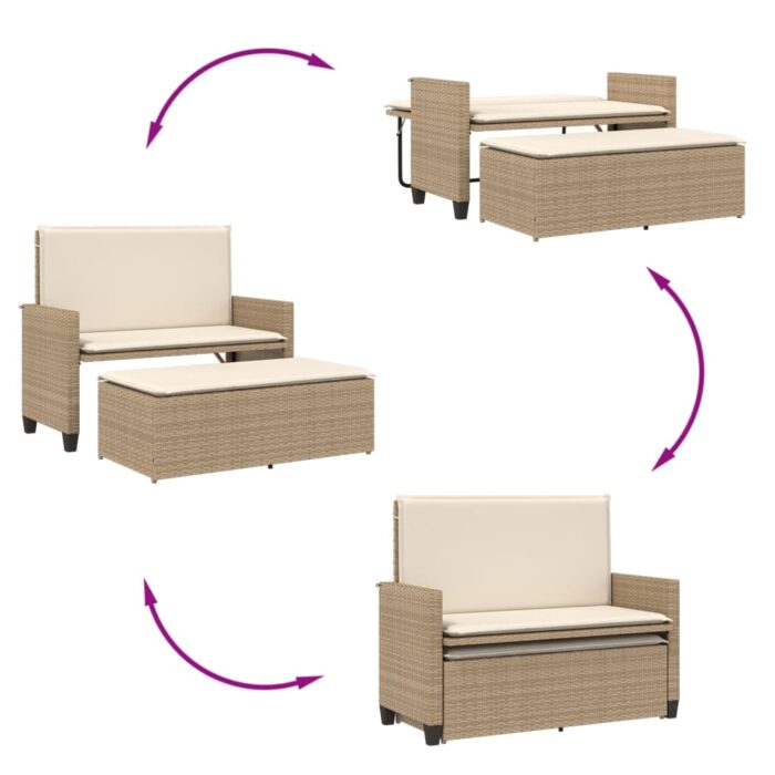 Banc de jardin et coussins et repose-pied beige résine tressée – Image 6