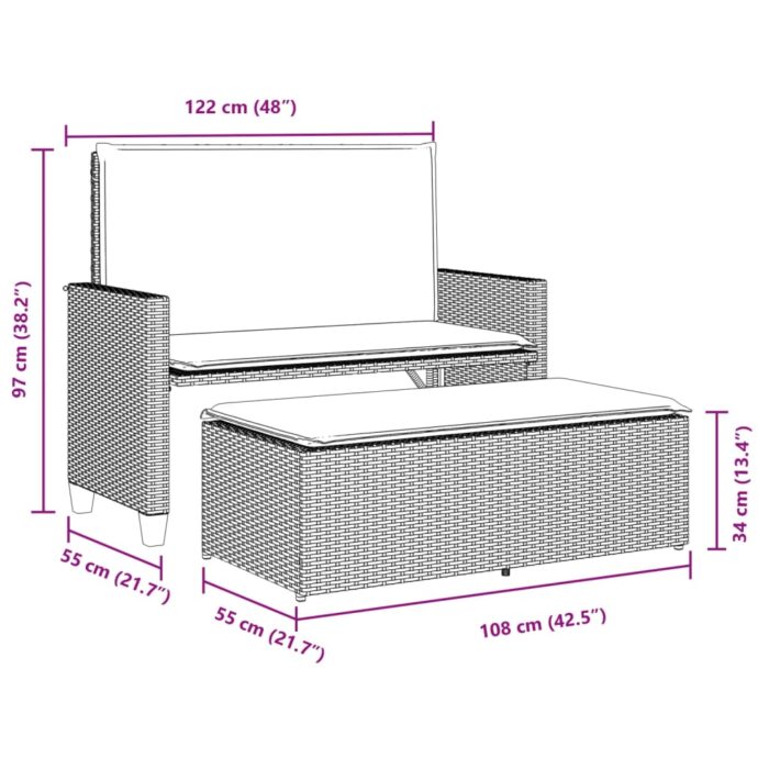 Banc de jardin et coussins et repose-pied beige résine tressée – Image 8