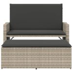 Banc de jardin et coussins et repose-pied gris clair poly rotin – Image 3