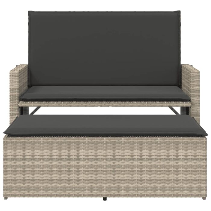 Banc de jardin et coussins et repose-pied gris clair poly rotin – Image 3
