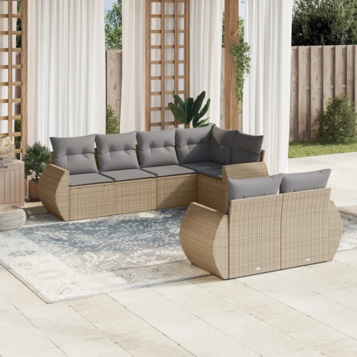 Salon de jardin avec coussins 7 pcs beige résine tressée – Image 1
