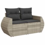 Salon de jardin avec coussins 7 pcs gris clair résine tressée – Image 3