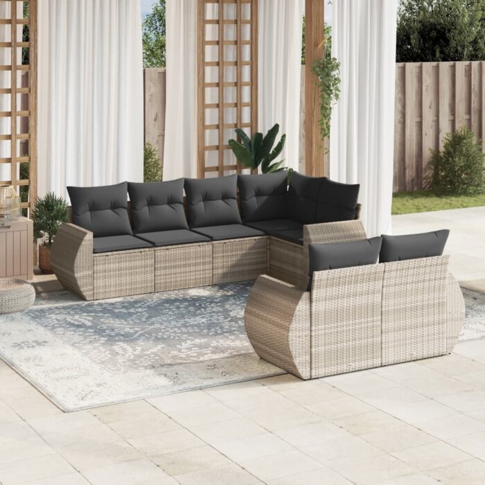 Salon de jardin avec coussins 7 pcs gris clair résine tressée – Image 1