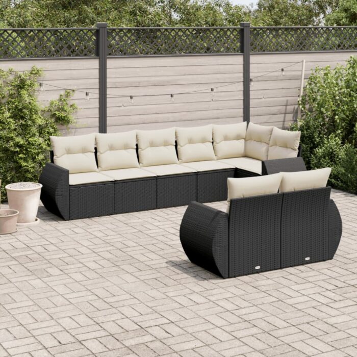 Salon de jardin 8 pcs avec coussins noir résine tressée – Image 1
