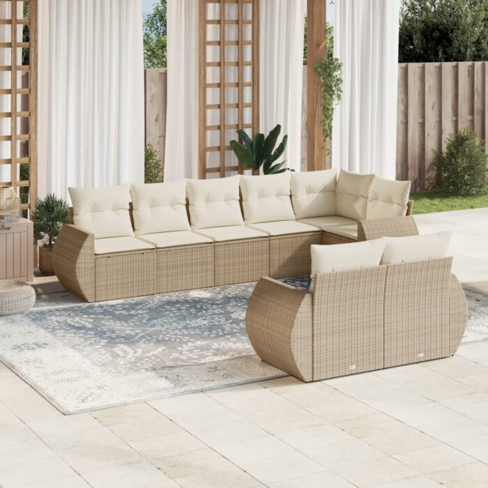 Salon de jardin avec coussins 8 pcs beige résine tressée – Image 1