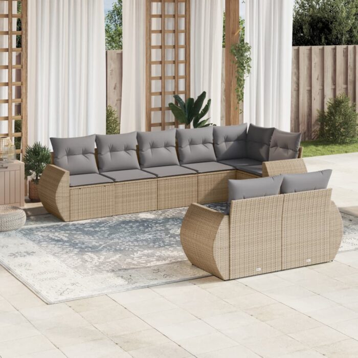 Salon de jardin avec coussins 8 pcs beige résine tressée – Image 1
