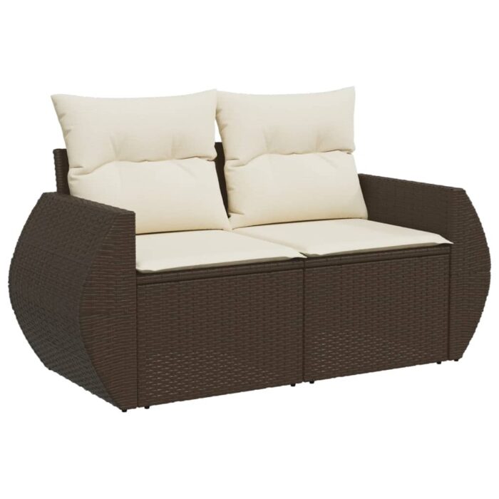 Salon de jardin 8 pcs avec coussins marron résine tressée – Image 3