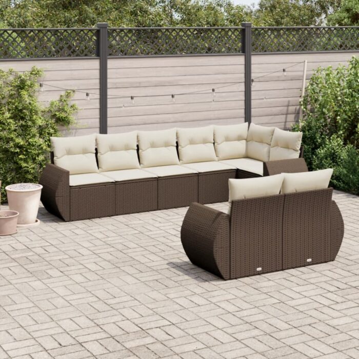 Salon de jardin 8 pcs avec coussins marron résine tressée – Image 1