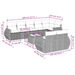 Salon de jardin 9 pcs avec coussins gris résine tressée – Image 6