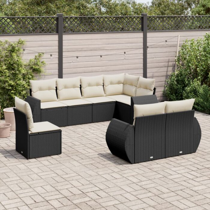 Salon de jardin 8 pcs avec coussins noir résine tressée – Image 1
