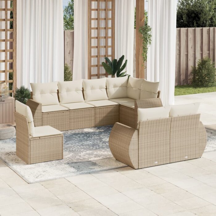 Salon de jardin avec coussins 8 pcs beige résine tressée – Image 1