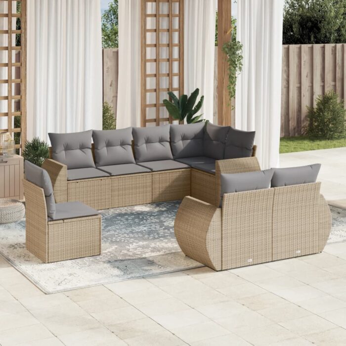 Salon de jardin avec coussins 8 pcs beige résine tressée – Image 1