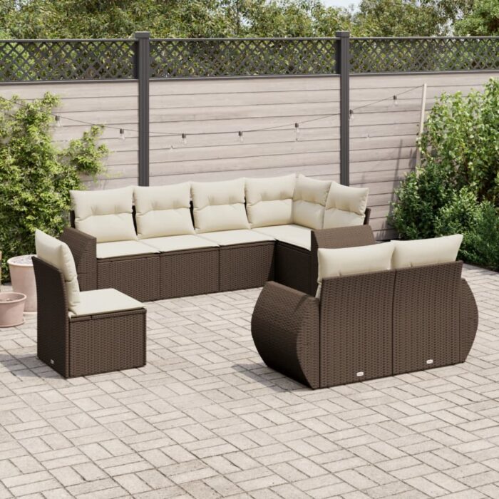 Salon de jardin 8 pcs avec coussins marron résine tressée – Image 1