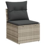 Salon de jardin 9 pcs avec coussins gris clair résine tressée – Image 2