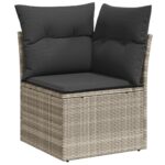 Salon de jardin 9 pcs avec coussins gris clair résine tressée – Image 3