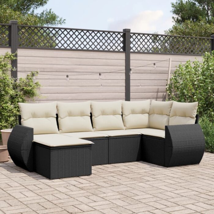 Salon de jardin 6 pcs avec coussins noir résine tressée – Image 1