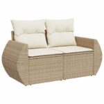 Salon de jardin avec coussins 6 pcs beige résine tressée – Image 3