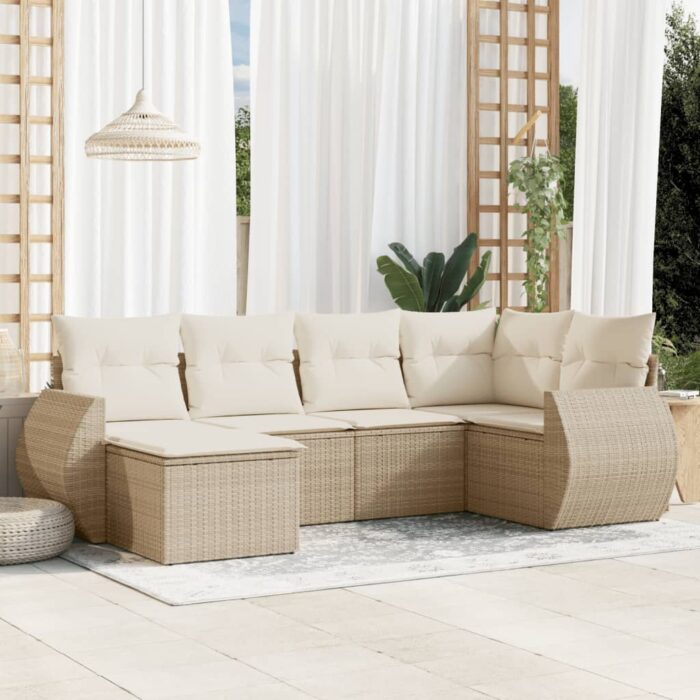 Salon de jardin avec coussins 6 pcs beige résine tressée – Image 1