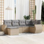 Salon de jardin avec coussins 6 pcs beige résine tressée