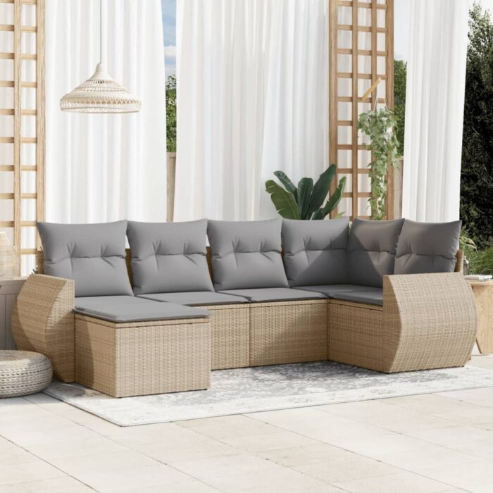 Salon de jardin avec coussins 6 pcs beige résine tressée – Image 1