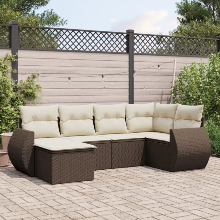 Salon de jardin avec coussins 6 pcs marron résine tressée – Image 1