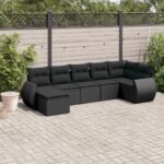 Salon de jardin 7 pcs avec coussins noir résine tressée