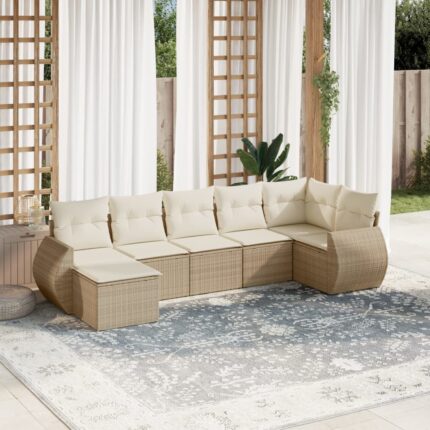 Salon de jardin avec coussins 7 pcs beige résine tressée