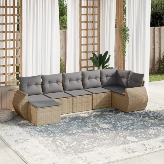 Salon de jardin avec coussins 7 pcs beige résine tressée – Image 1